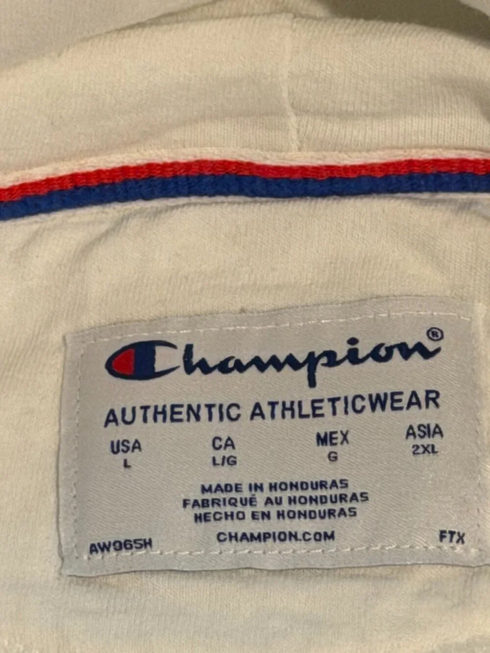Champion Multicolor Embroidered Spellout Logo Hoodie White Size L